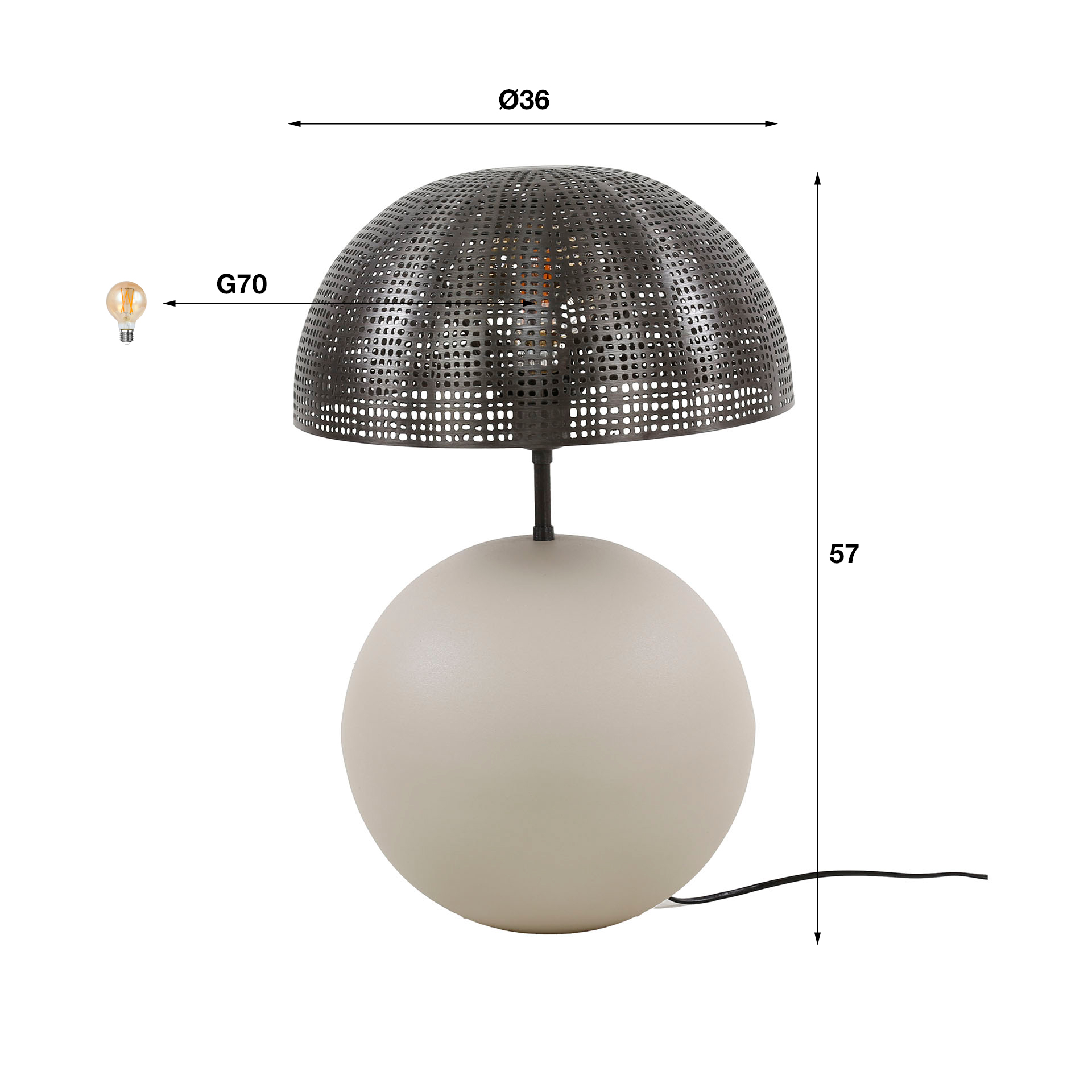 Bordslampa 1L sfär natur L / Naturgrå