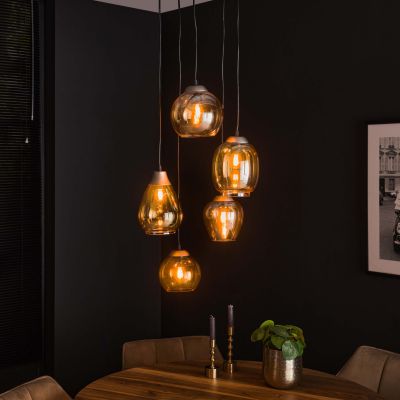 Hänglampa 5L stegmix / Bärnstensfärgat glas